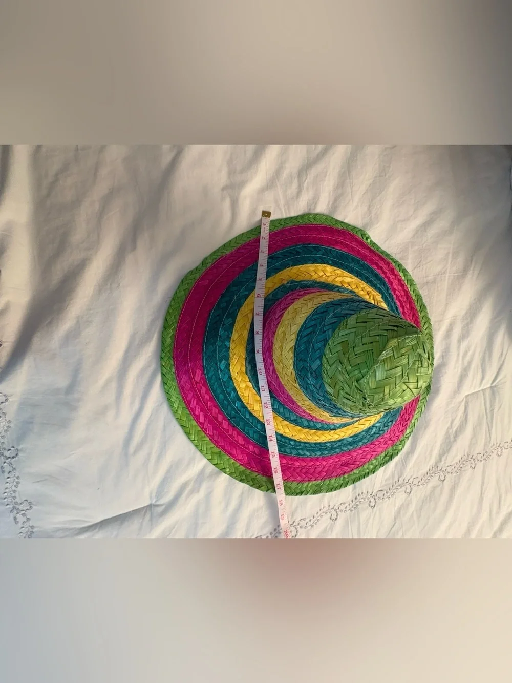 Colorful Woven Straw Sombrero Party Hat — Rainbow Striped Fiesta/Cinco de Mayo